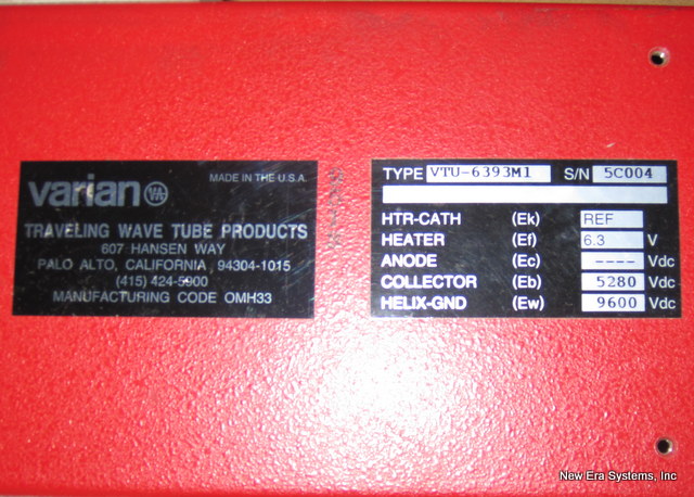 Varian KU-Band amplifier power tube side